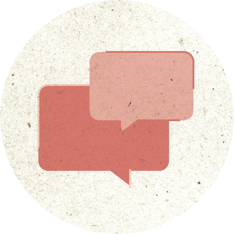 Icon illustration of two speech bubbles, symbolising wise counsel.