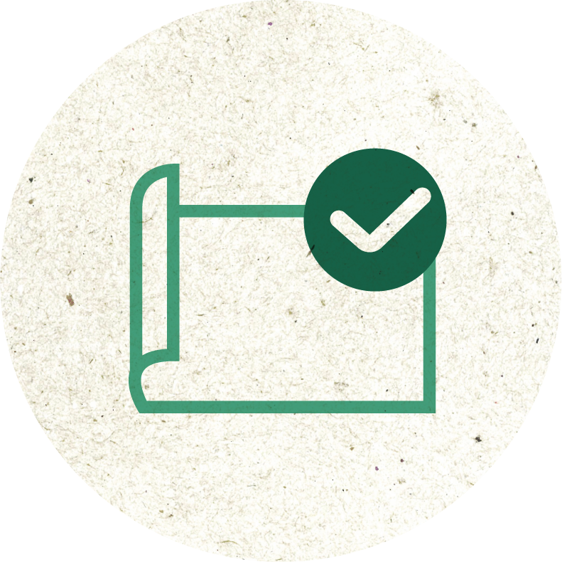 Illustration of a document with a green checkmark on it.