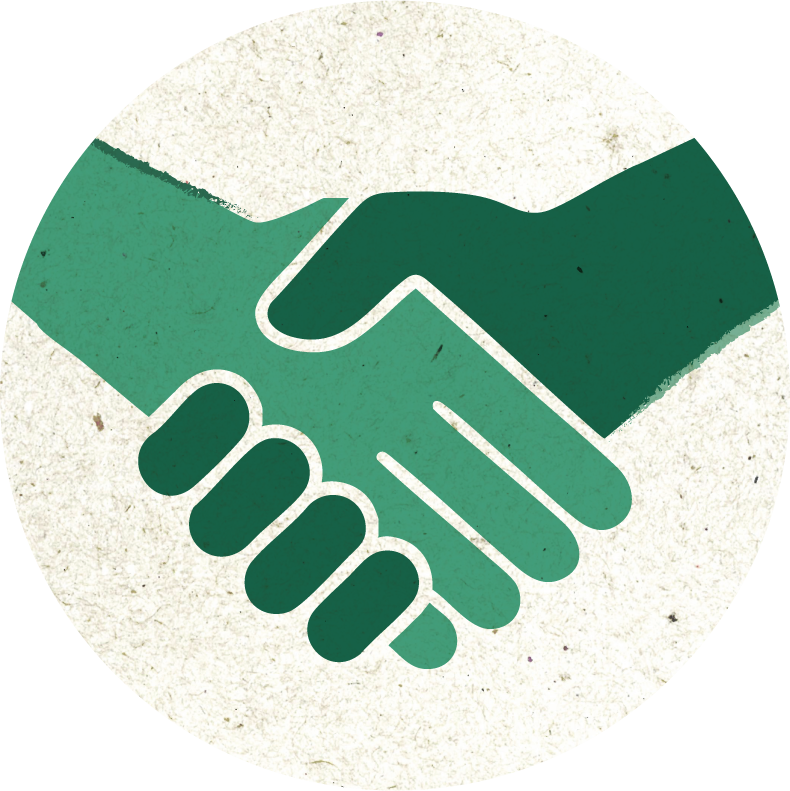 Illustration of two hands in a handshake.