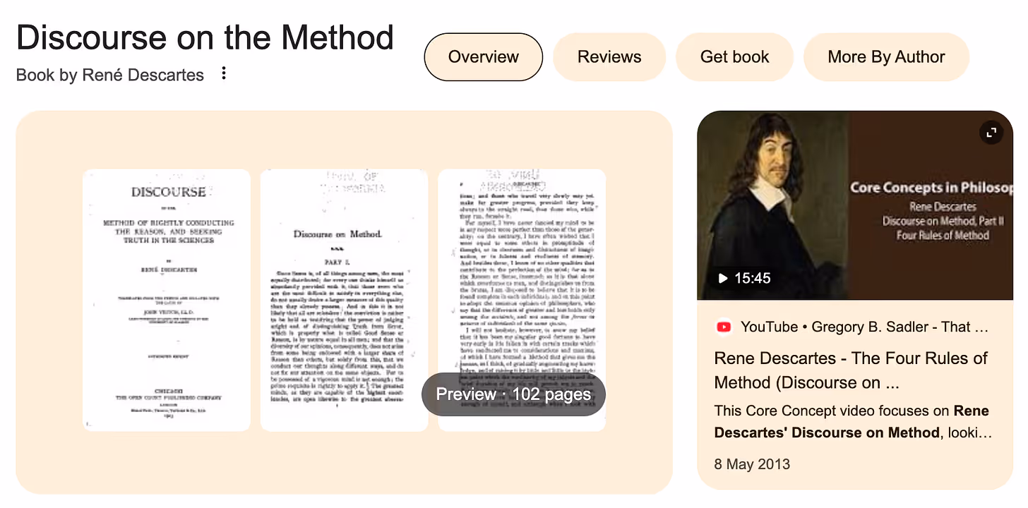 This is a screenshot of the overview of the book named Discourse on the Method
