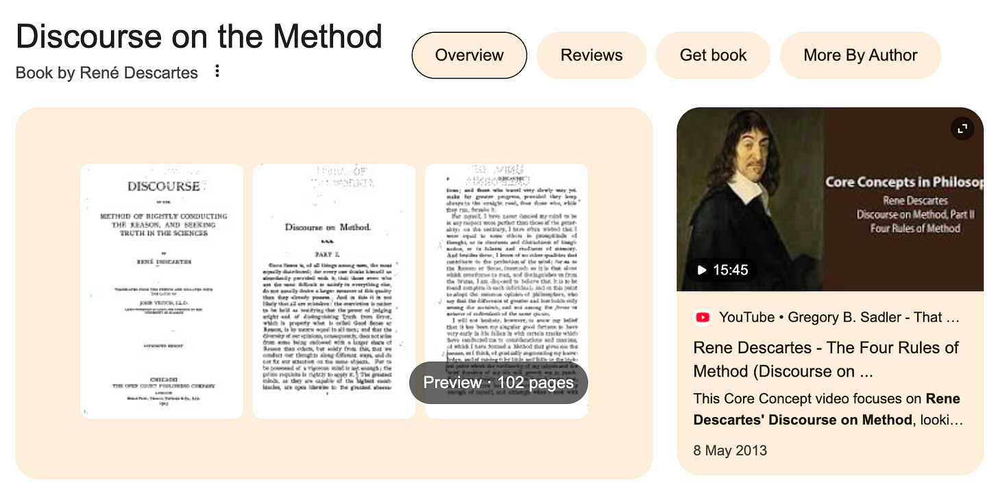 This is a screenshot of the overview of the book named Discourse on the Method