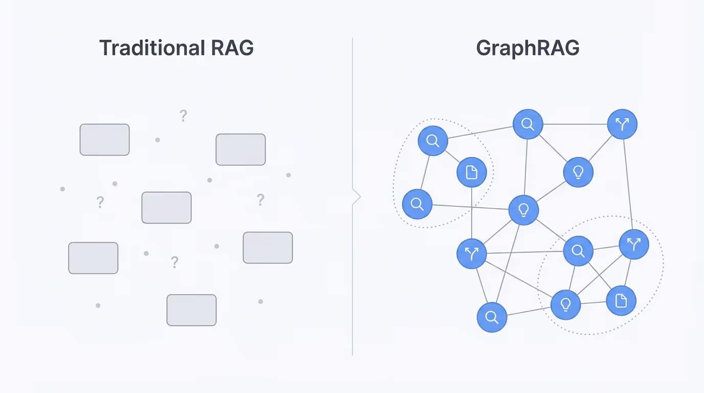 The image shows an overview of how RAG is different from GraphRAG