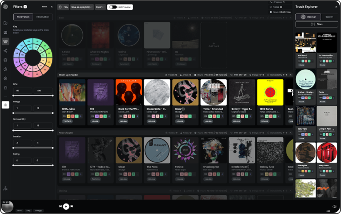 Djoid set preparation view with chapters, filters and track explorer