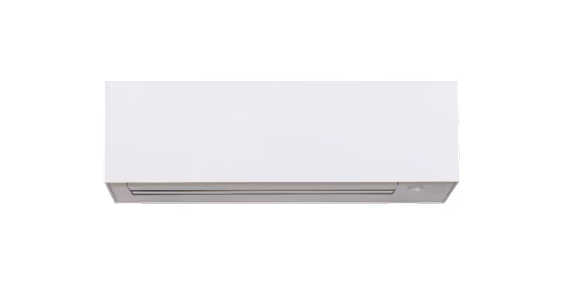 Toshiba Kazumi airco, wit wandmodel met strak front en smalle uitblaasopening, vooraanzicht