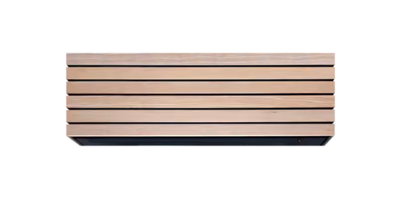 Toshiba Daiseikai airco, wandmodel met houten lamellenfront, vooraanzicht
