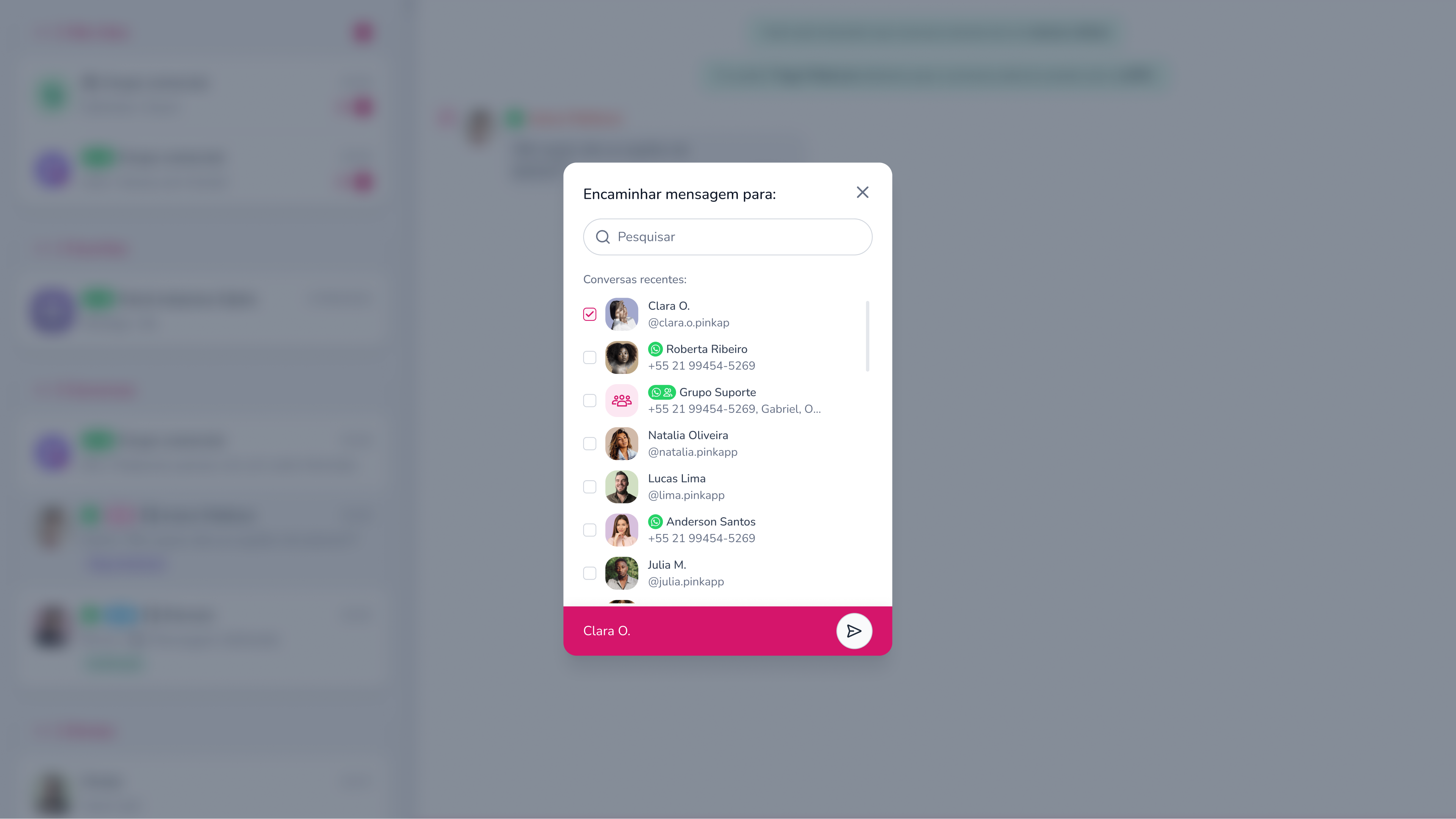Nova funcionalidade: encaminhe mensagens e otimize seu atendimento no Pink App
