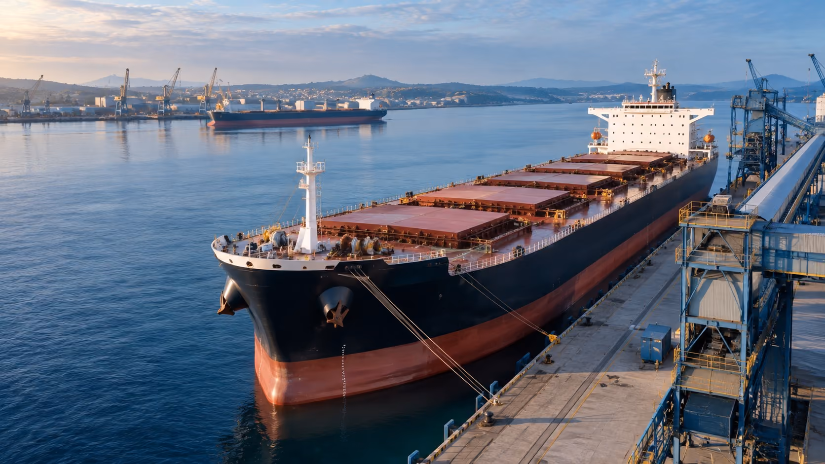 Colorful shipping containers stacked on cargo ship sailing near industrial port