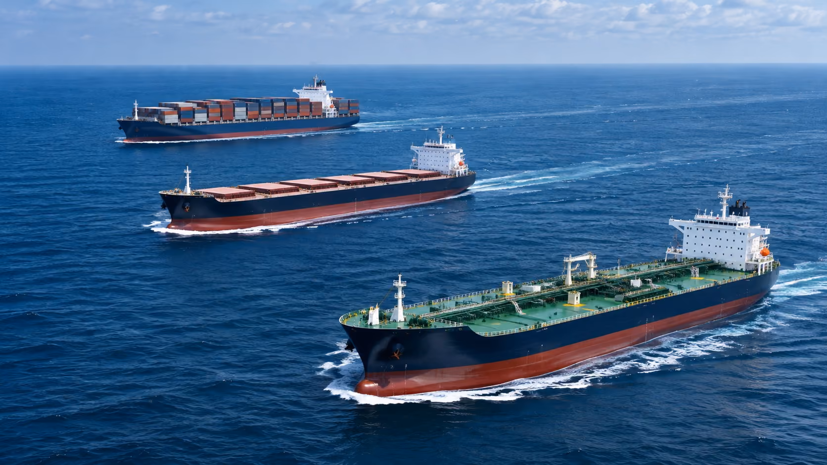 Colorful shipping containers stacked on cargo ship sailing near industrial port