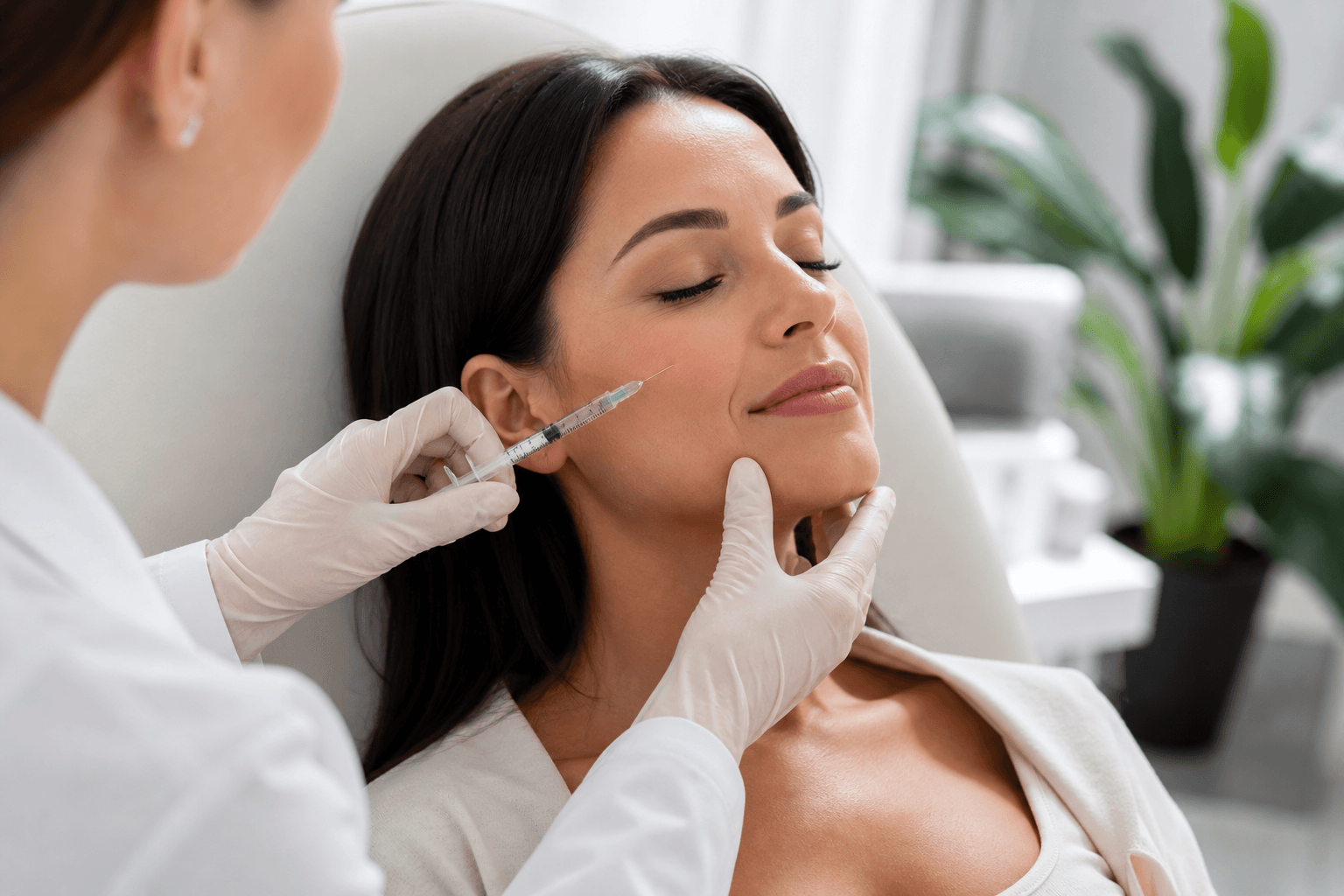 Provider performing dermal fillers treatment for cheek and smile lines in Baton Rouge, Louisiana