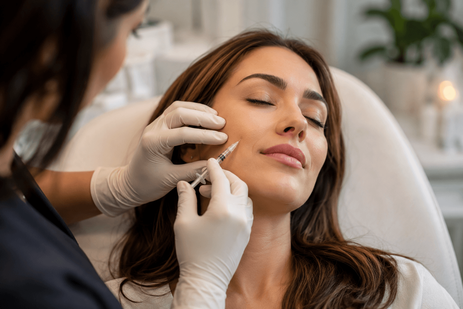 Provider performing dermal filler treatment to enhance cheeks and facial contours for a patient in Baton Rouge, Louisiana.