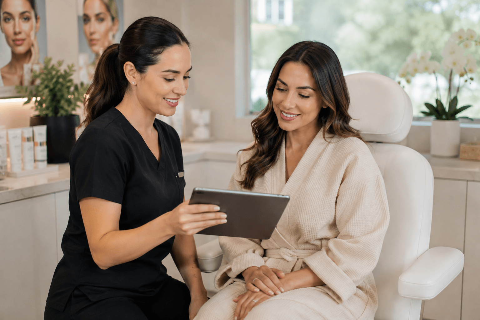 Client consulting with a provider about medspa services in Baton Rouge, Louisiana