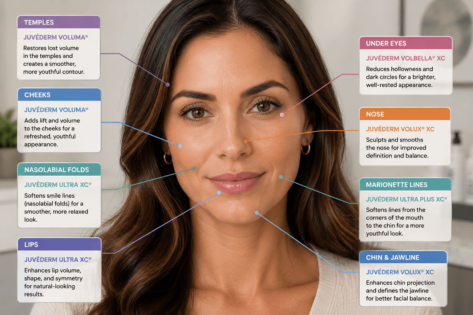 Woman with restored cheek volume after dermal fillers treatment in Charlotte, NC