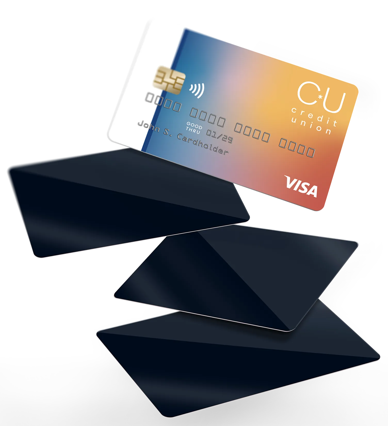 A credit card sitting on top of another card.