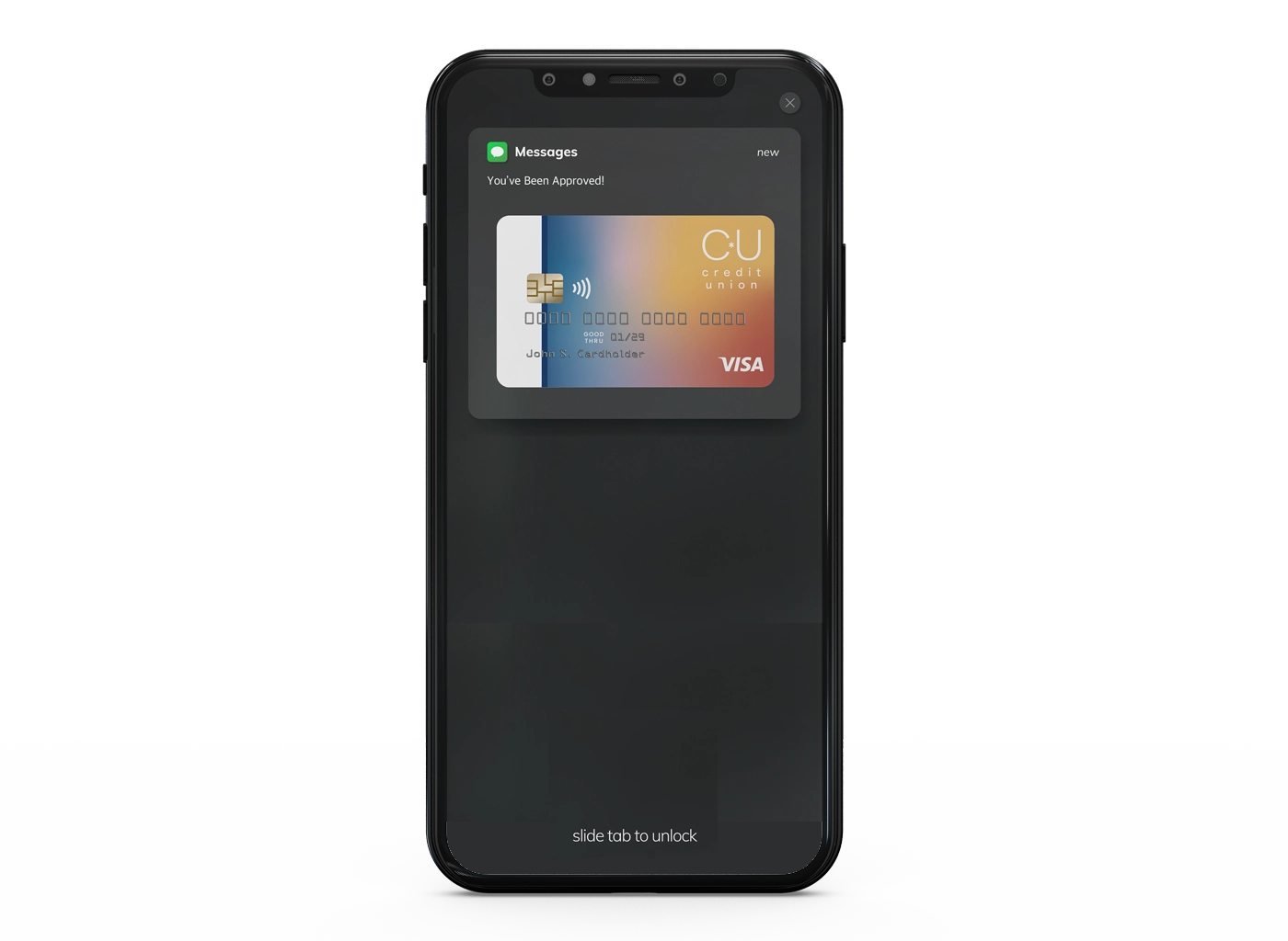 A black cell phone with a credit card slot.