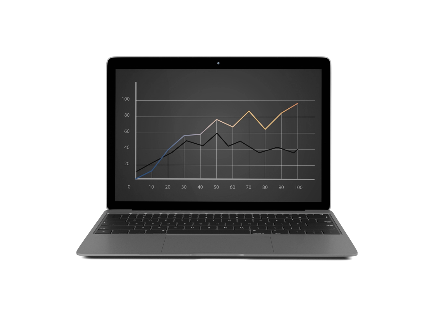 A laptop with a graph on the screen.