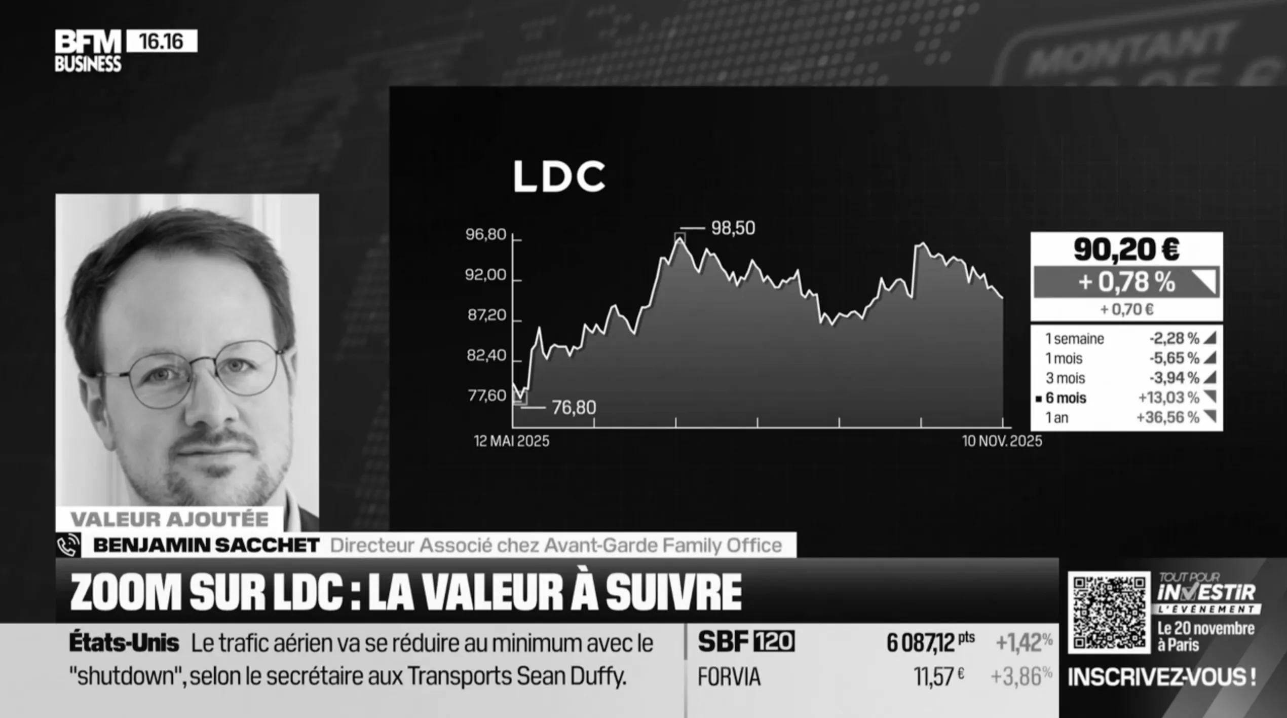 Une capure d'écran du passage de Benjamin Sacchet sur BFM Bourse