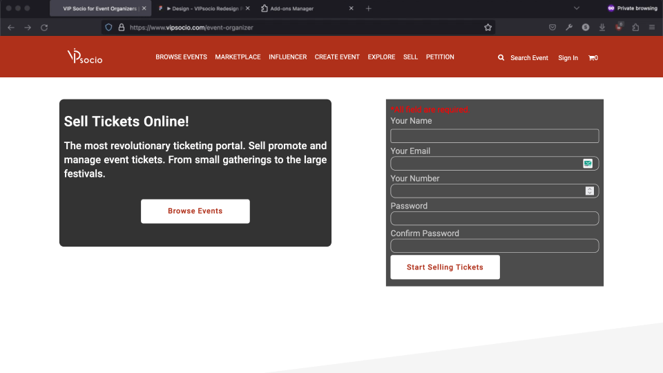 A thumbnail image of the video showing the old event organisers page