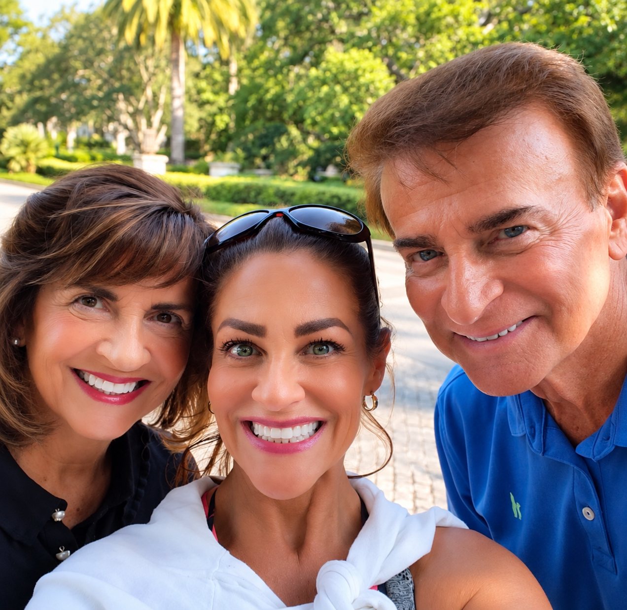 Lisa with Sally and Roy outdoors