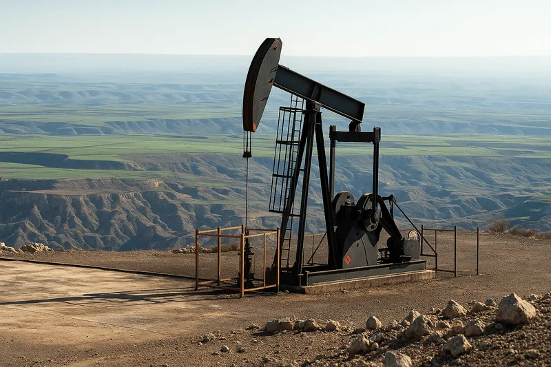 Pumpjack overlooking a broad western landscape