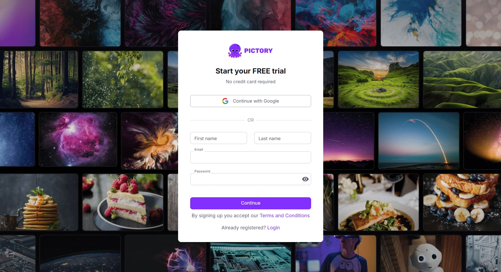 Pictory's free trial registration.