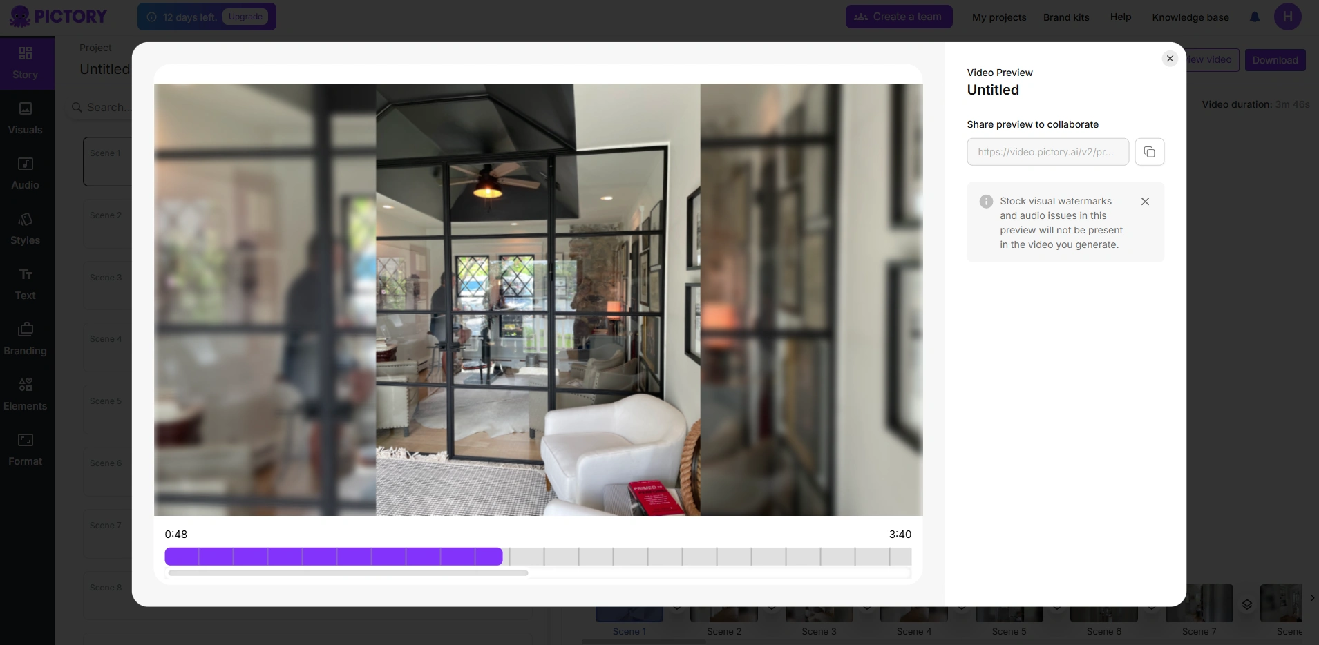 Pictory's video customization interface.