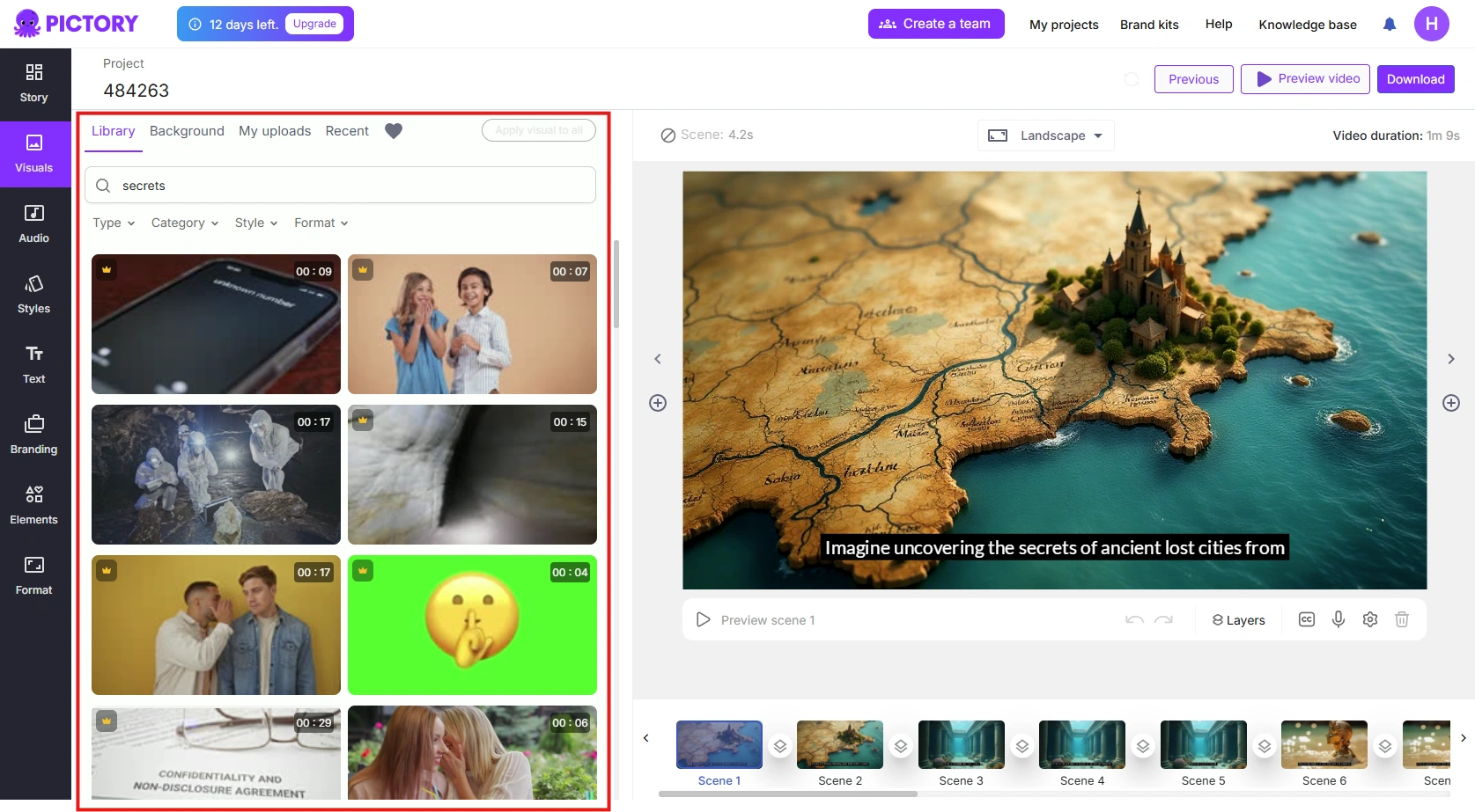 Pictory's visual selection interface.