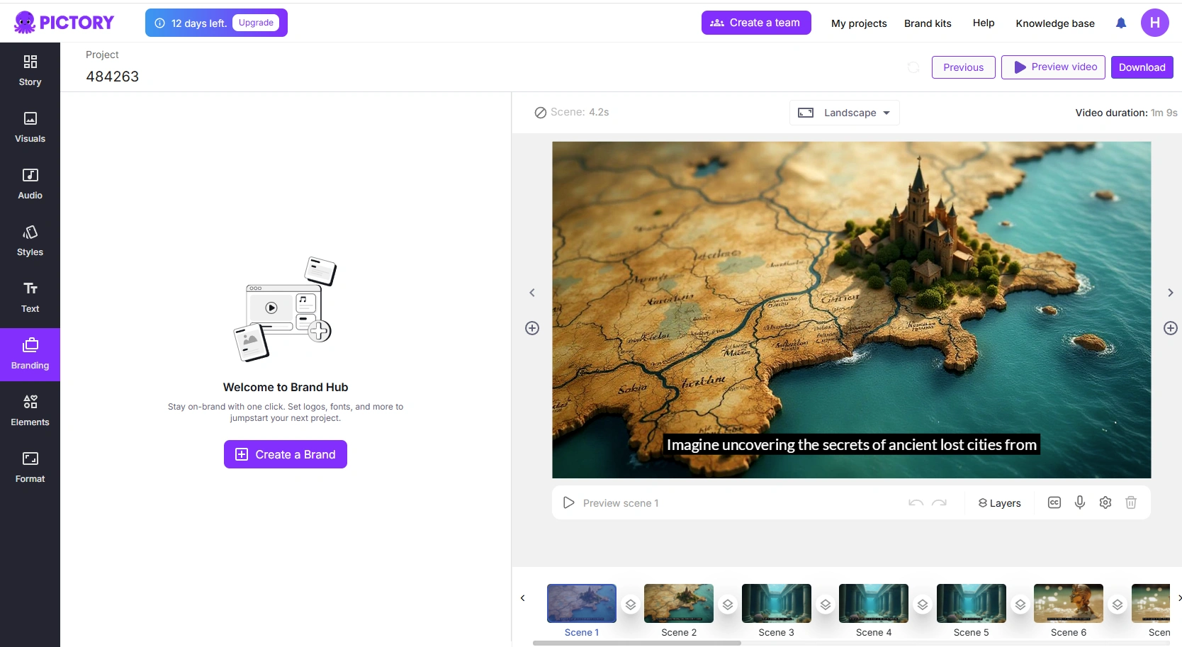 Pictory's branding creation interface.