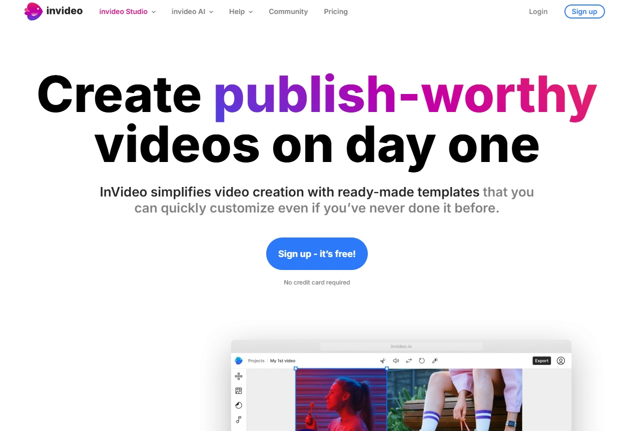 InVideo's online page.