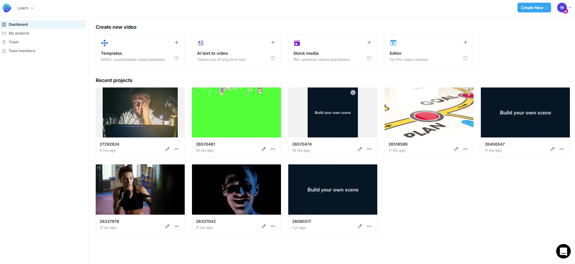 InVideo's dashboard.
