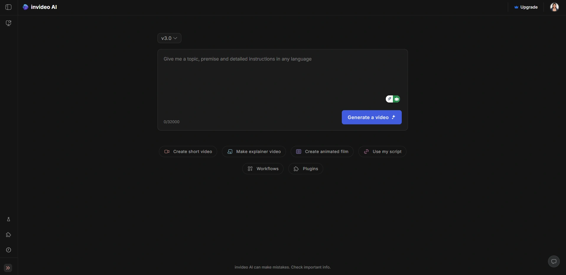 InVideo AI's video creation interface.