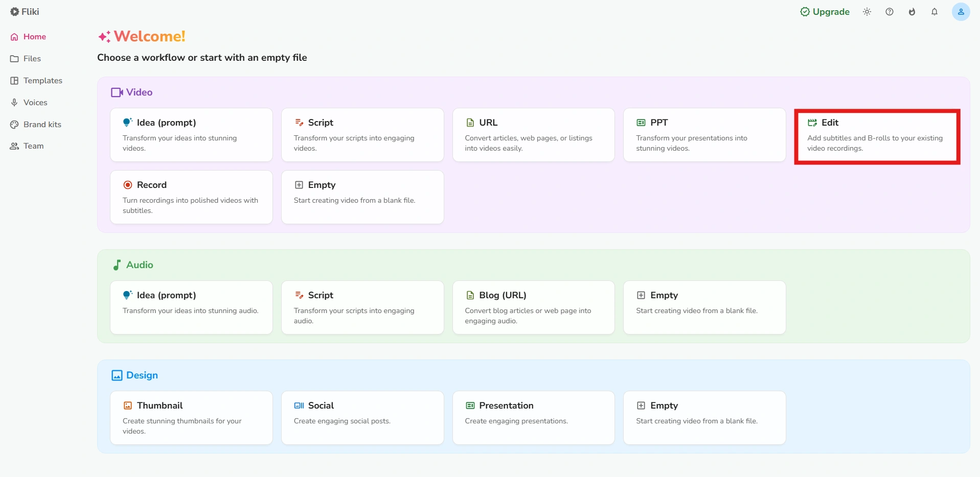 Flicki's user interface highlighting "Edit".