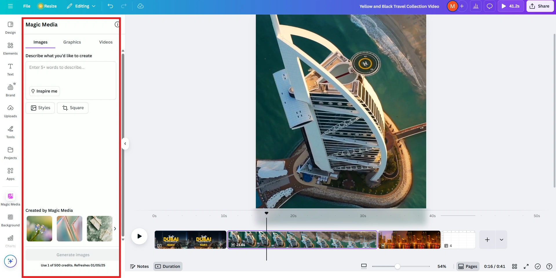 Canva editing interface with AI image panel.