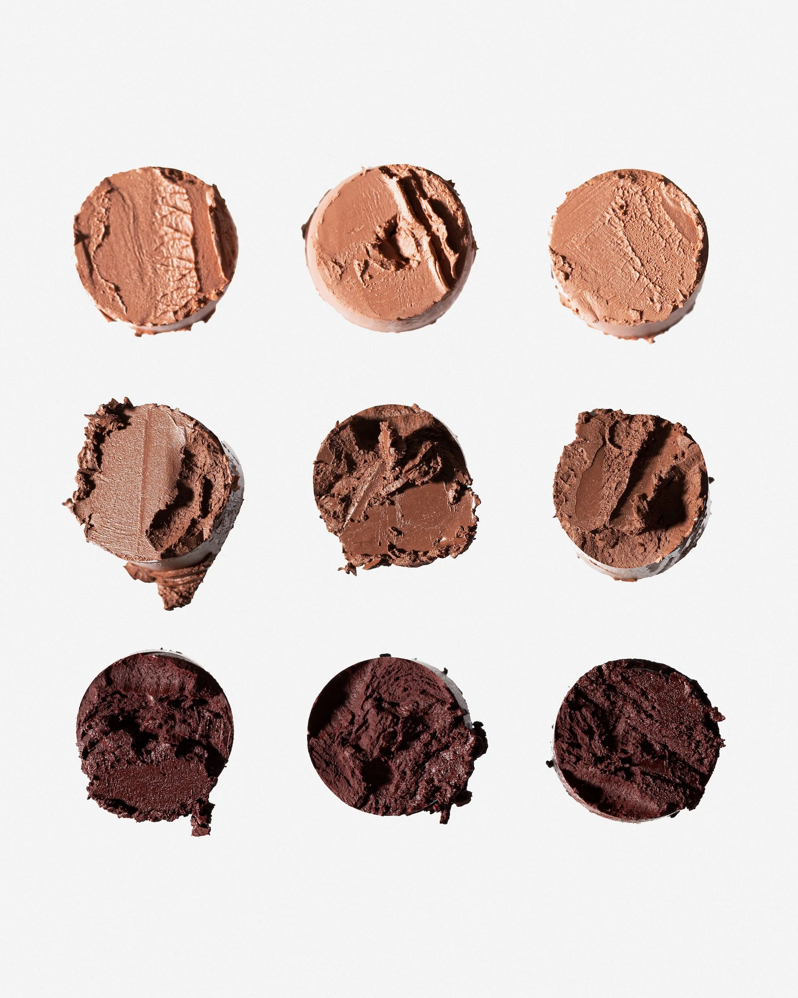 A collection of different makeup swatches.