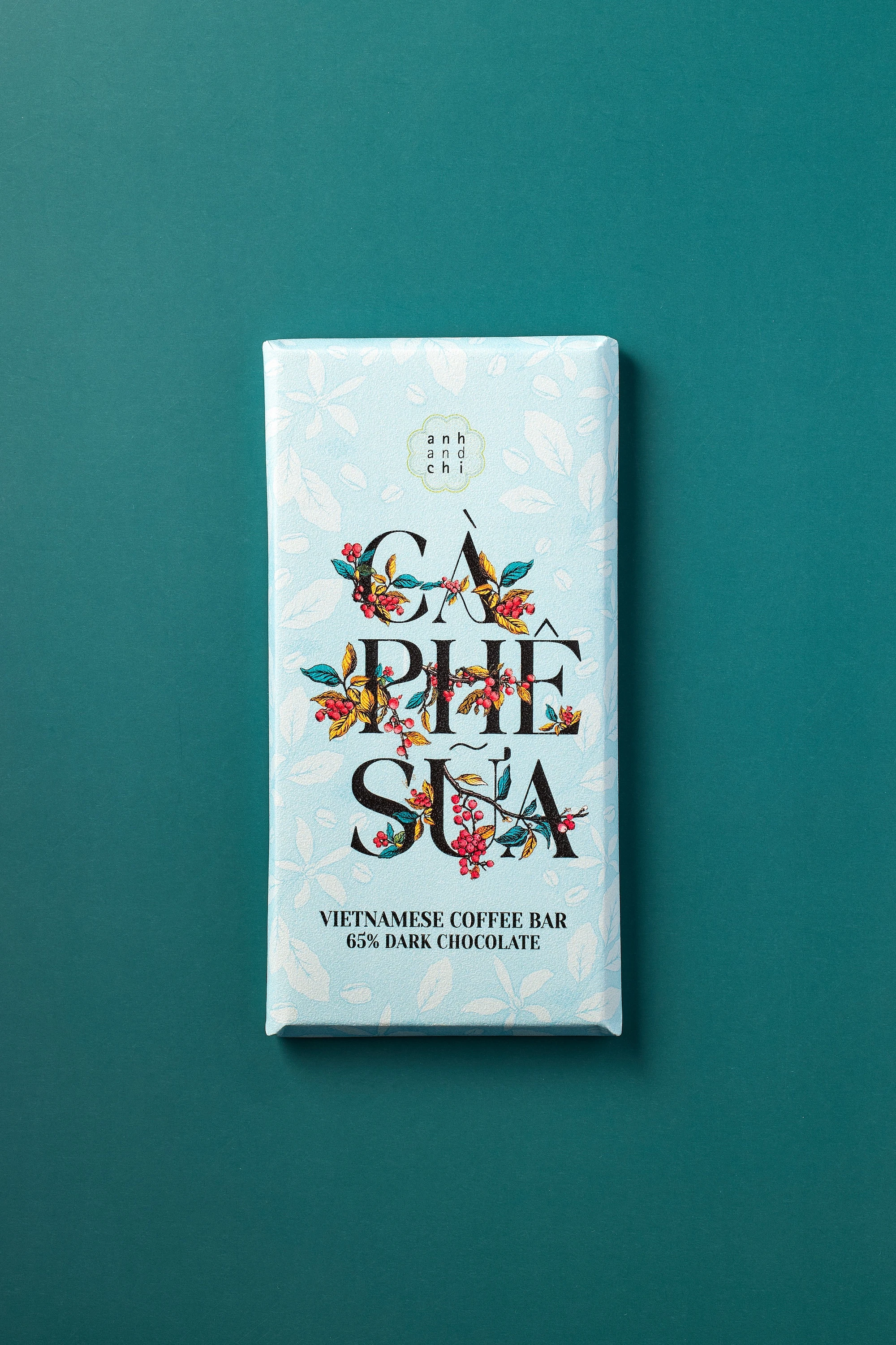 A chocolate bar with a flower design on it.