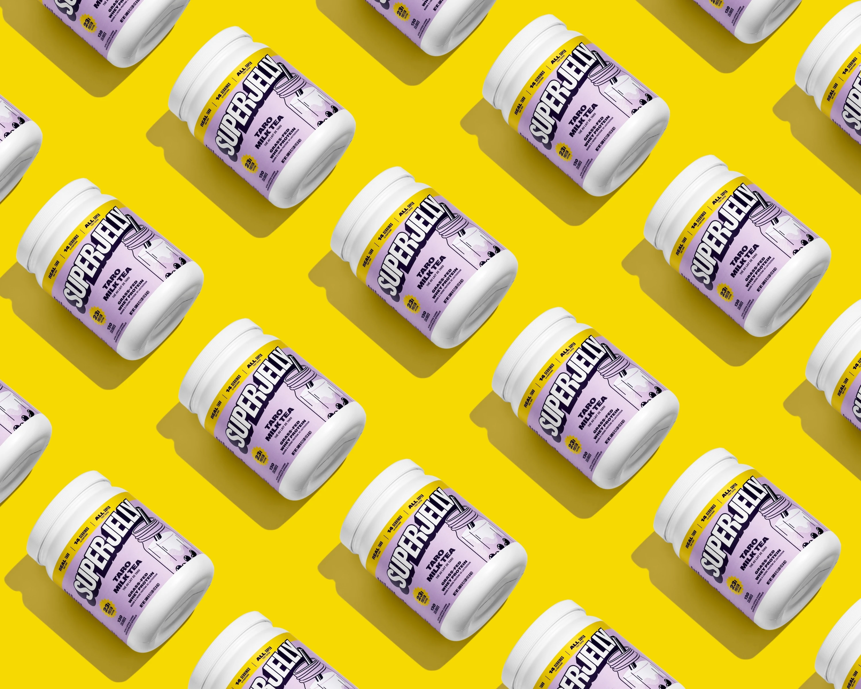 A yellow background with a white SuperPellu bottle.