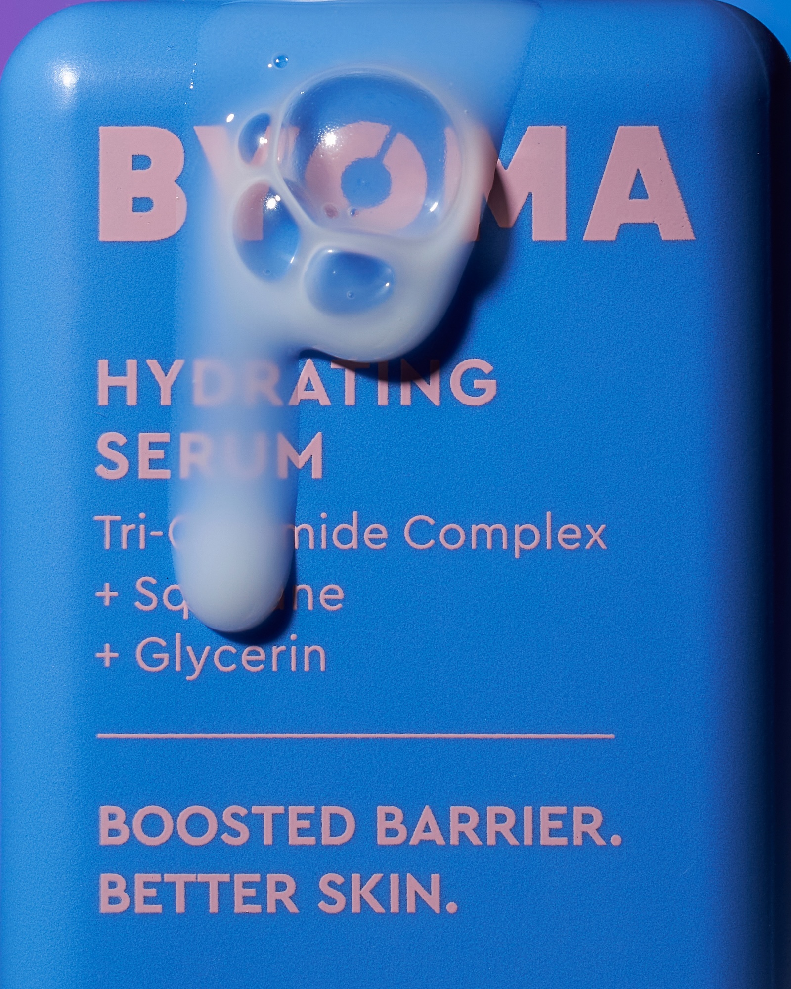 A blue bottle of Byoma Hydrating Serum.