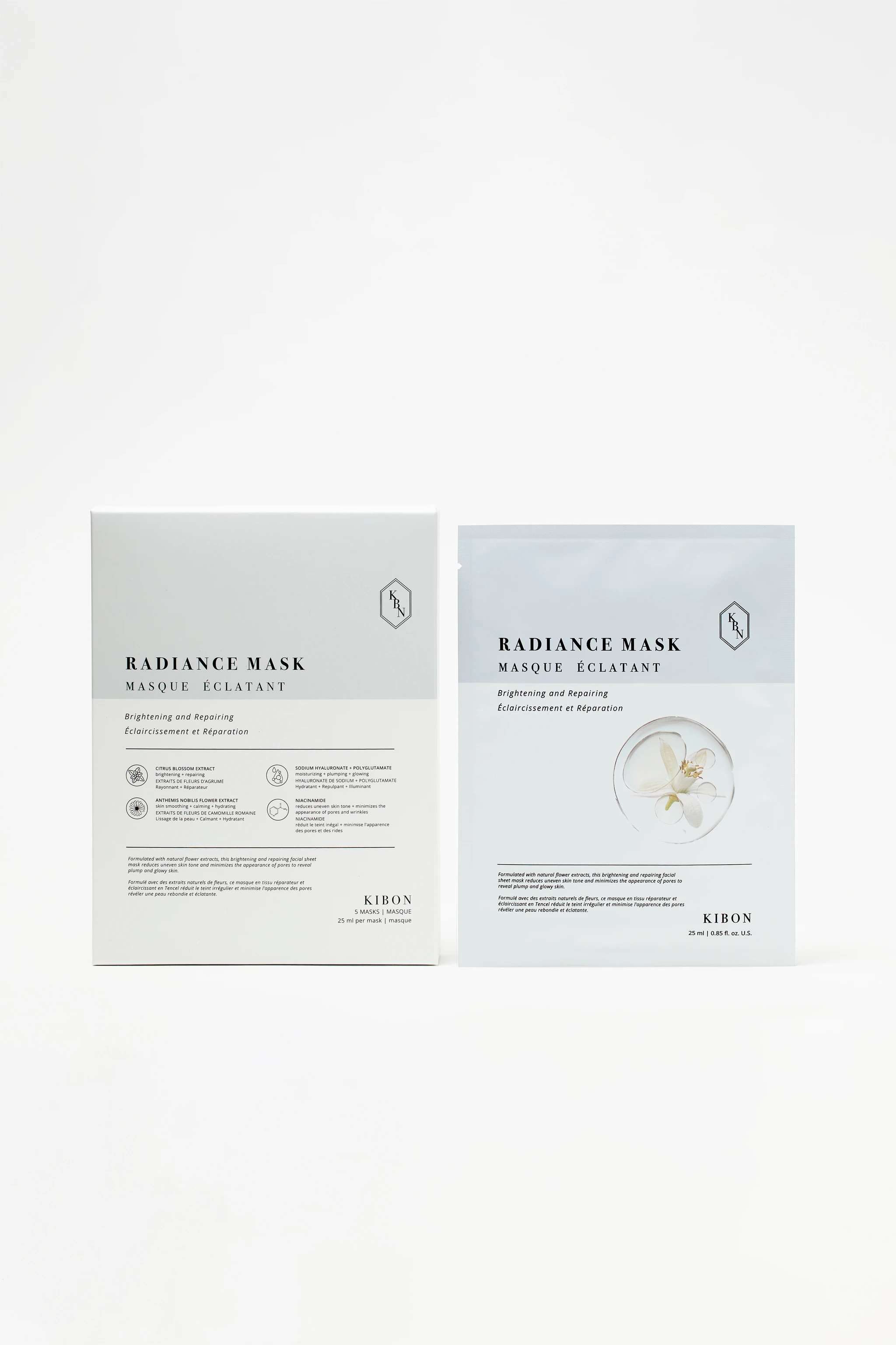 A white box with a white bag of Radiance Mask.