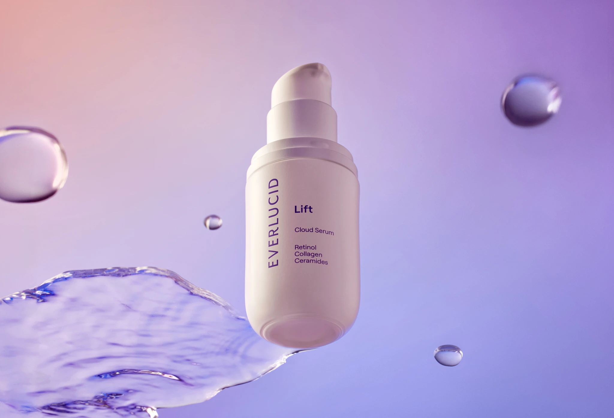 A bottle of Everlucid Lift is floating in water.