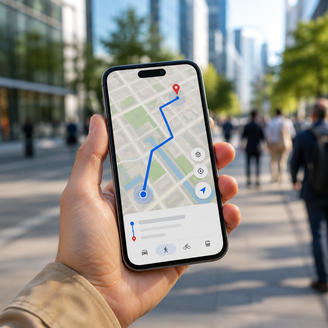 Person using a smartphone with a digital map to navigate to a conference venue