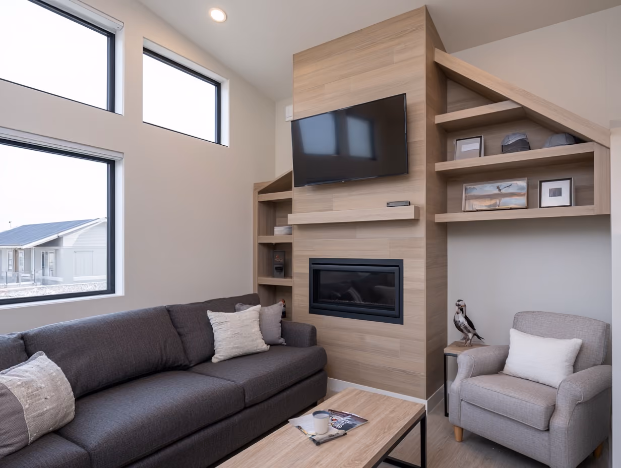 Furnished short-term rental living room staged for Airbnb guests