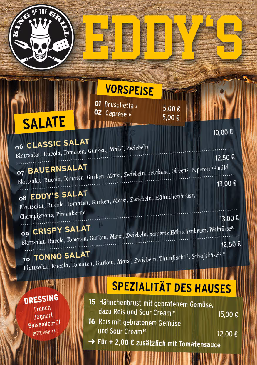 EDDY'S Porz Speisekarte Seite 1