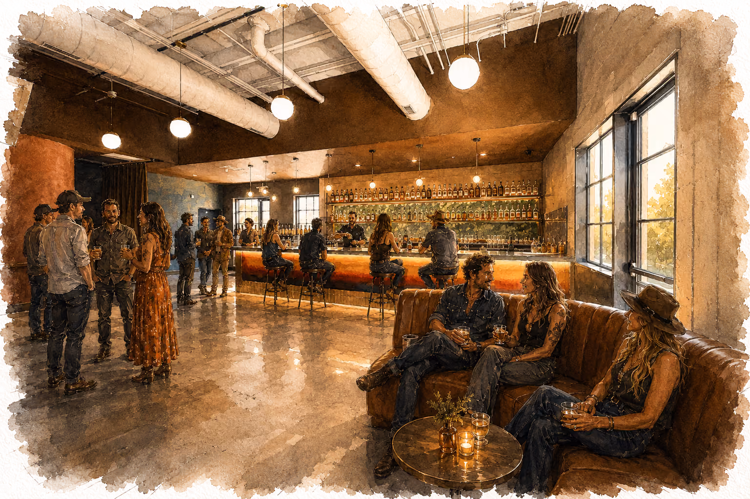 Rendering of the lounge bar inside The Still Austin Quarter