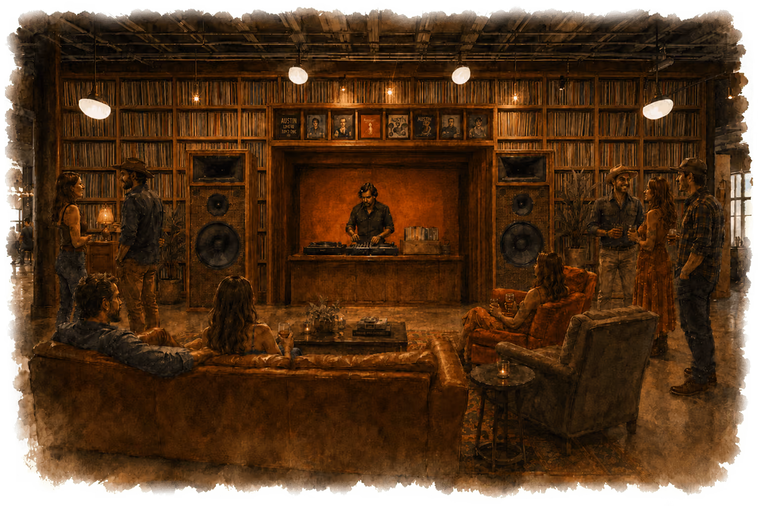Rendering of the DJ booth in the Vinyl Lounge at The Still Austin Quarter