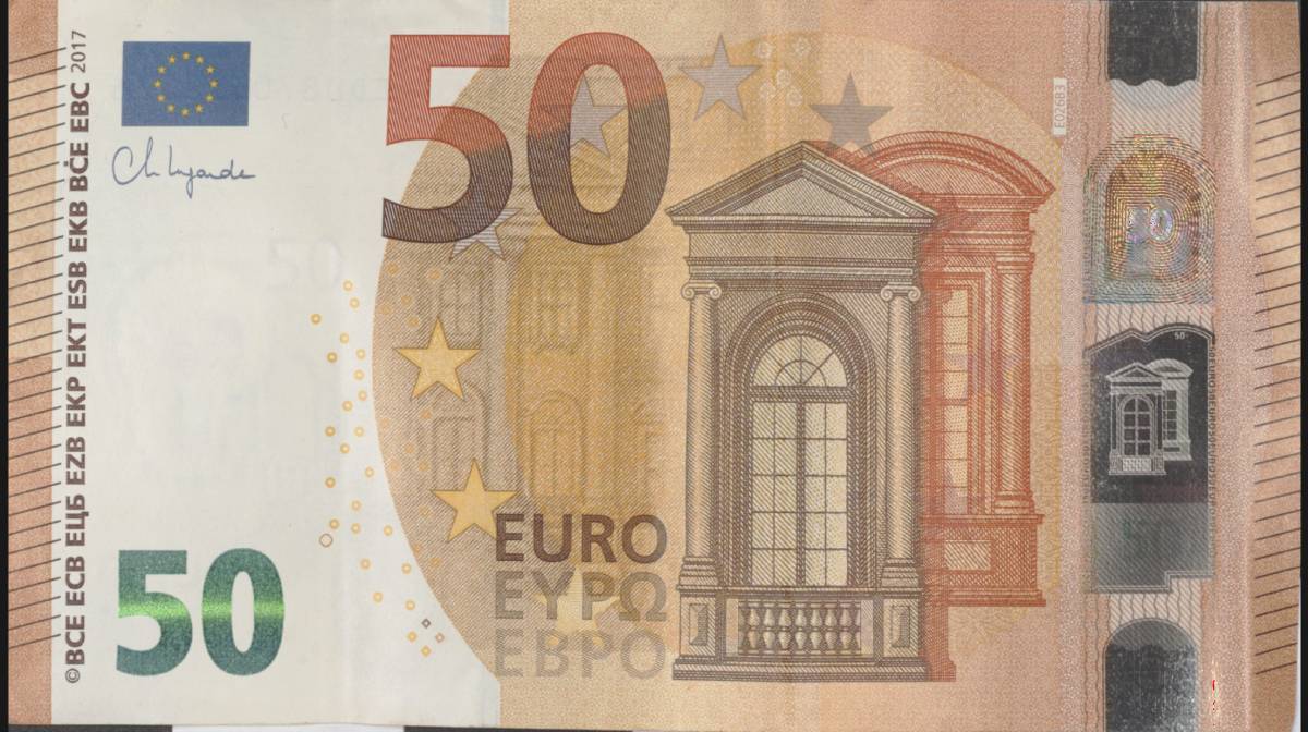 50-Euro-Banknote im sichtbaren Licht
