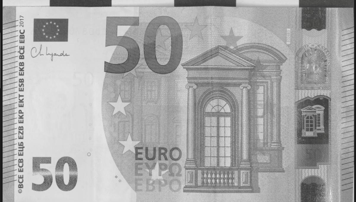 50-Euro-Banknote in Graustufen
