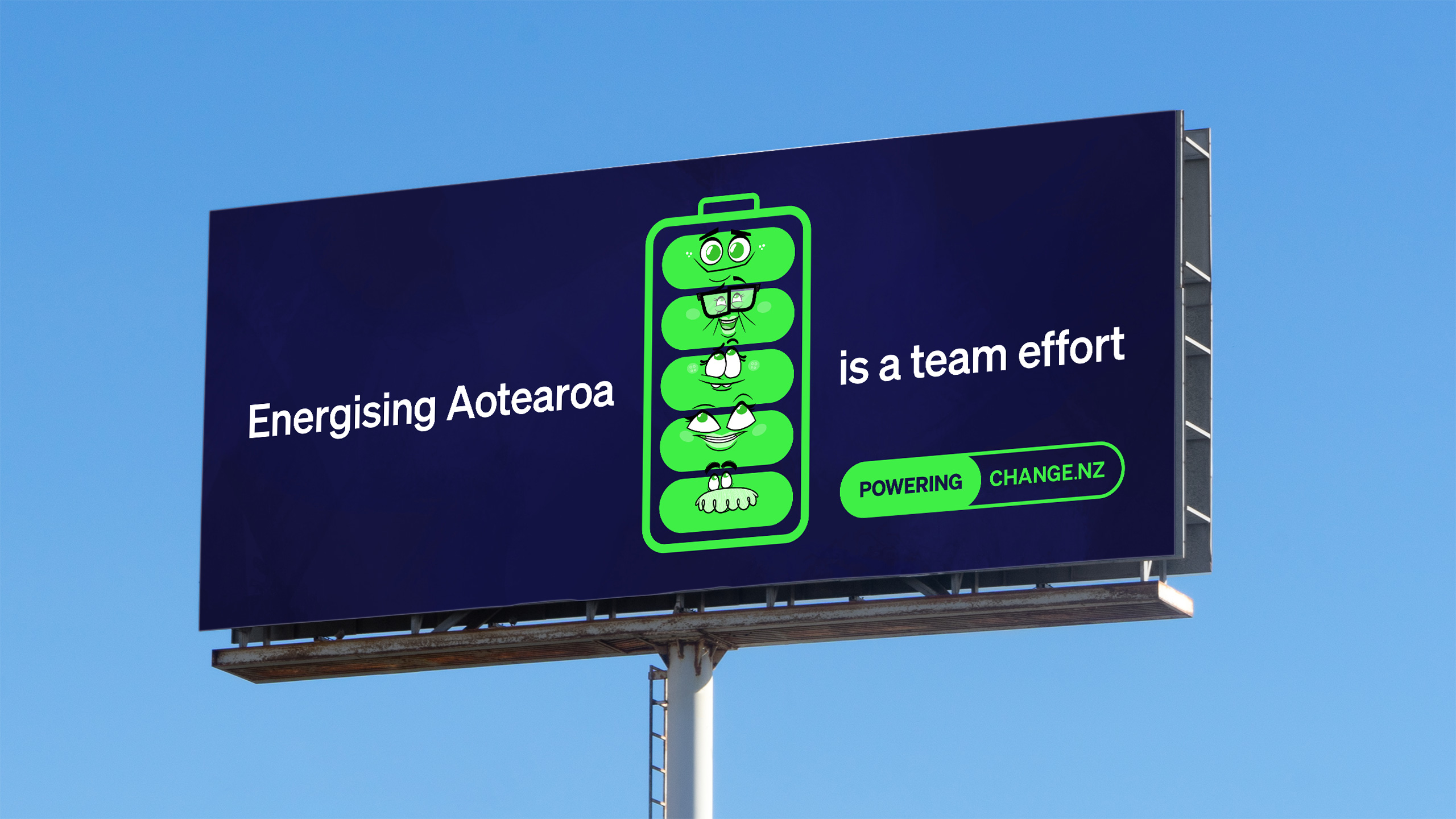 Hero billboard for the Energising Aotearoa campaign for Powering Change