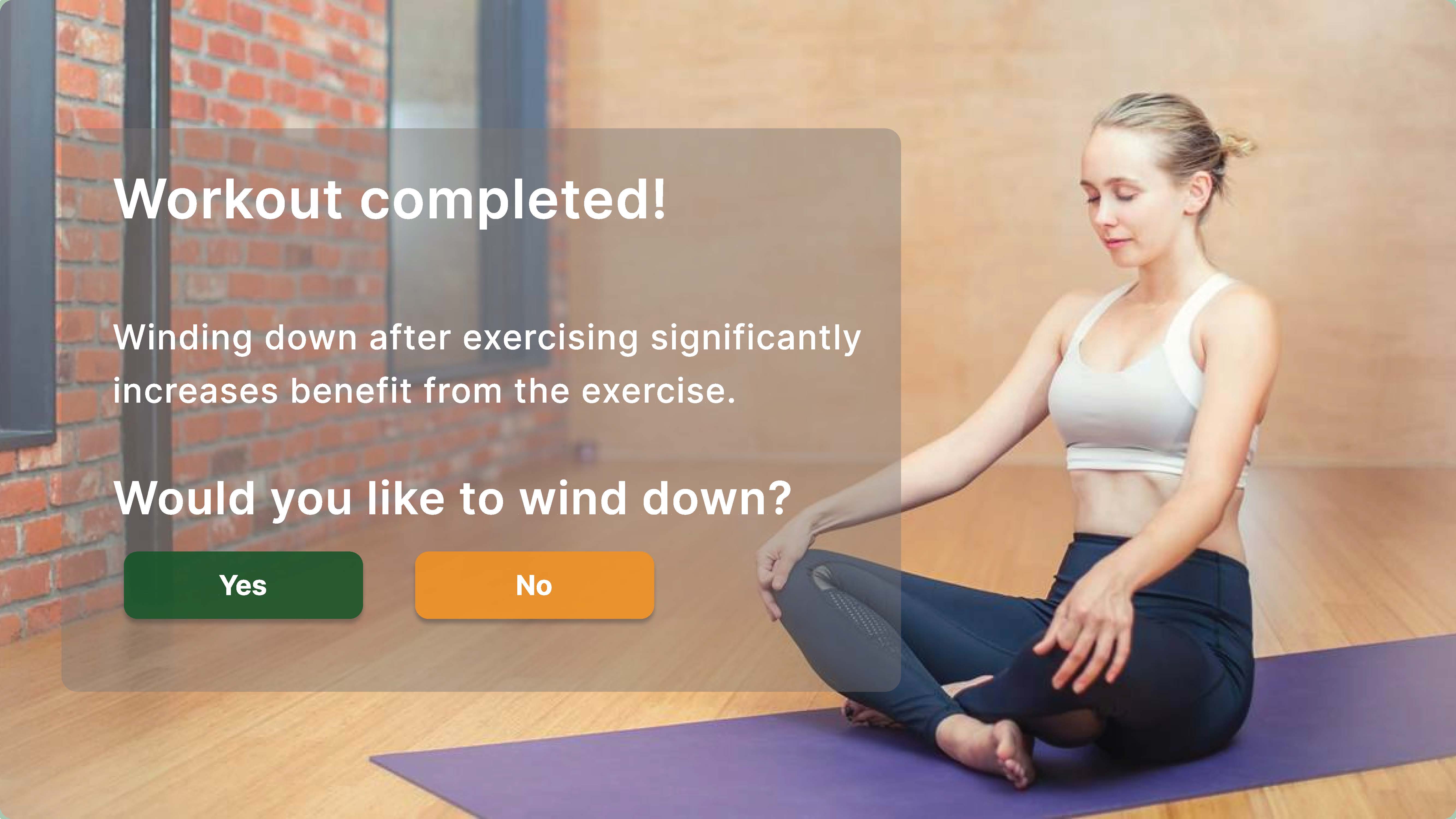 Posture Perfect wind-down screen — workout completion with cool-down session option