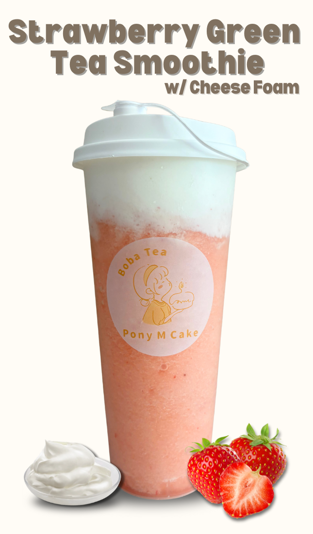 Strawberry Green Tea Smoothie W/ Cheese Foam 草莓冰沙奶盖