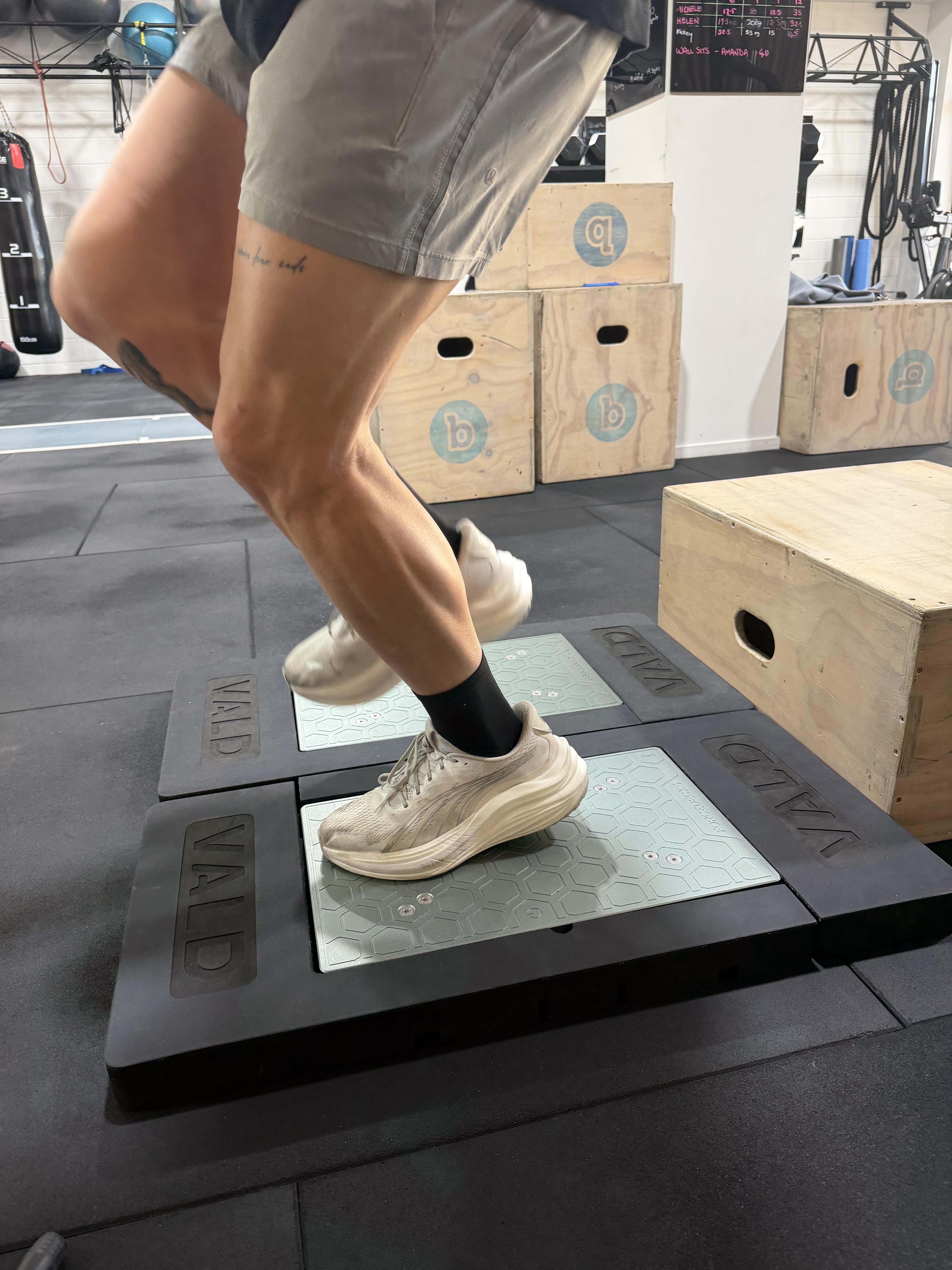man landing on one leg