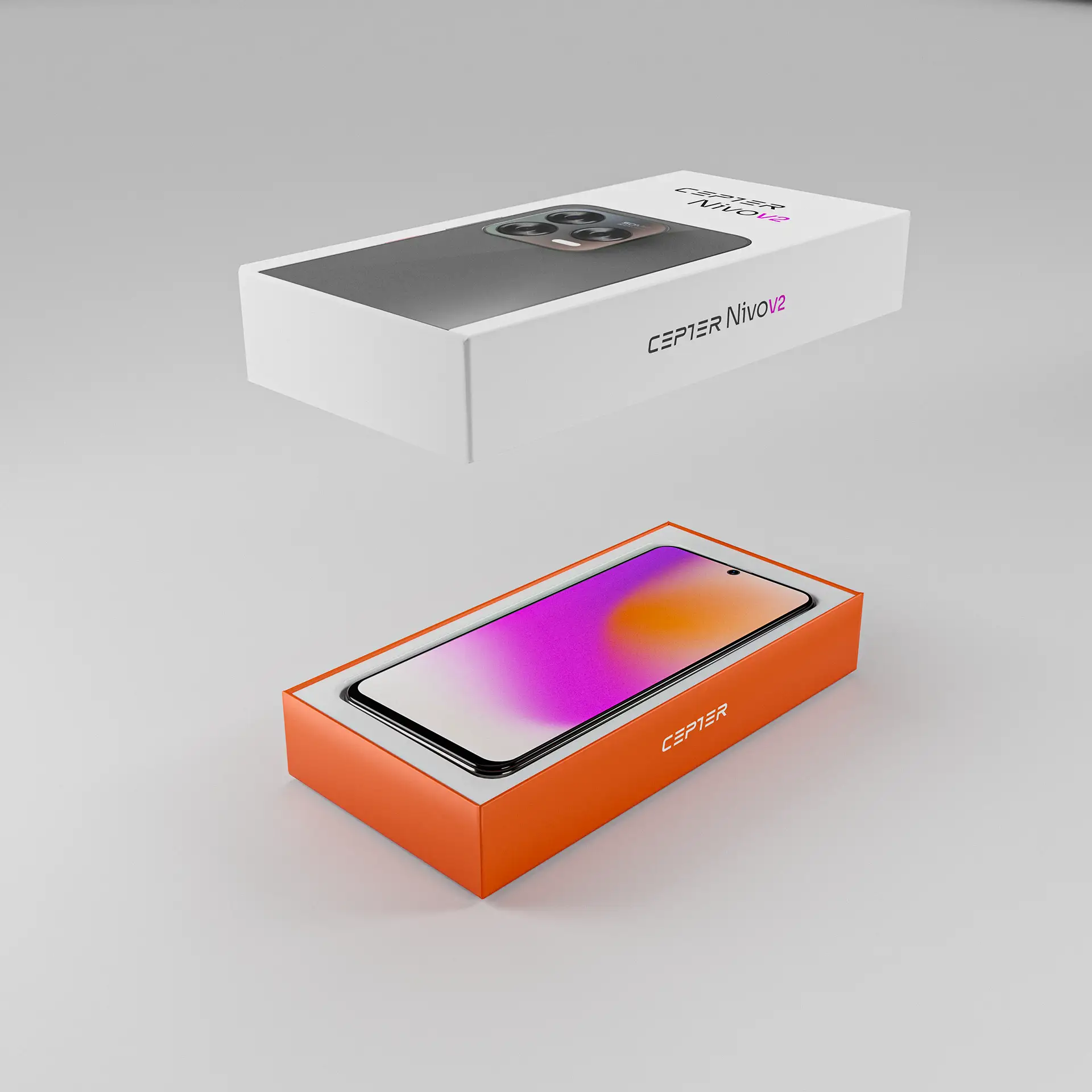 A 3D render of packaging for Cepter Nivo V2